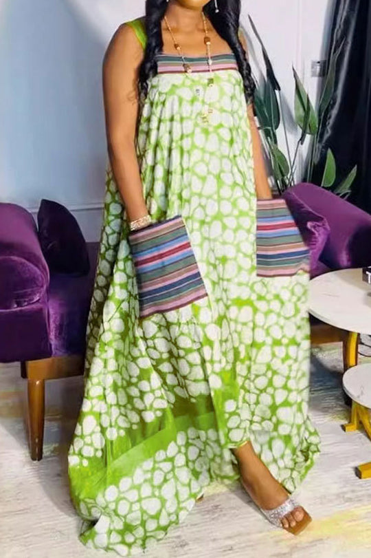 Sleeveless Printed Colorblock Sundress