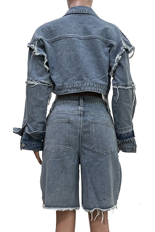 Vintage Washed Patchwork Denim Set