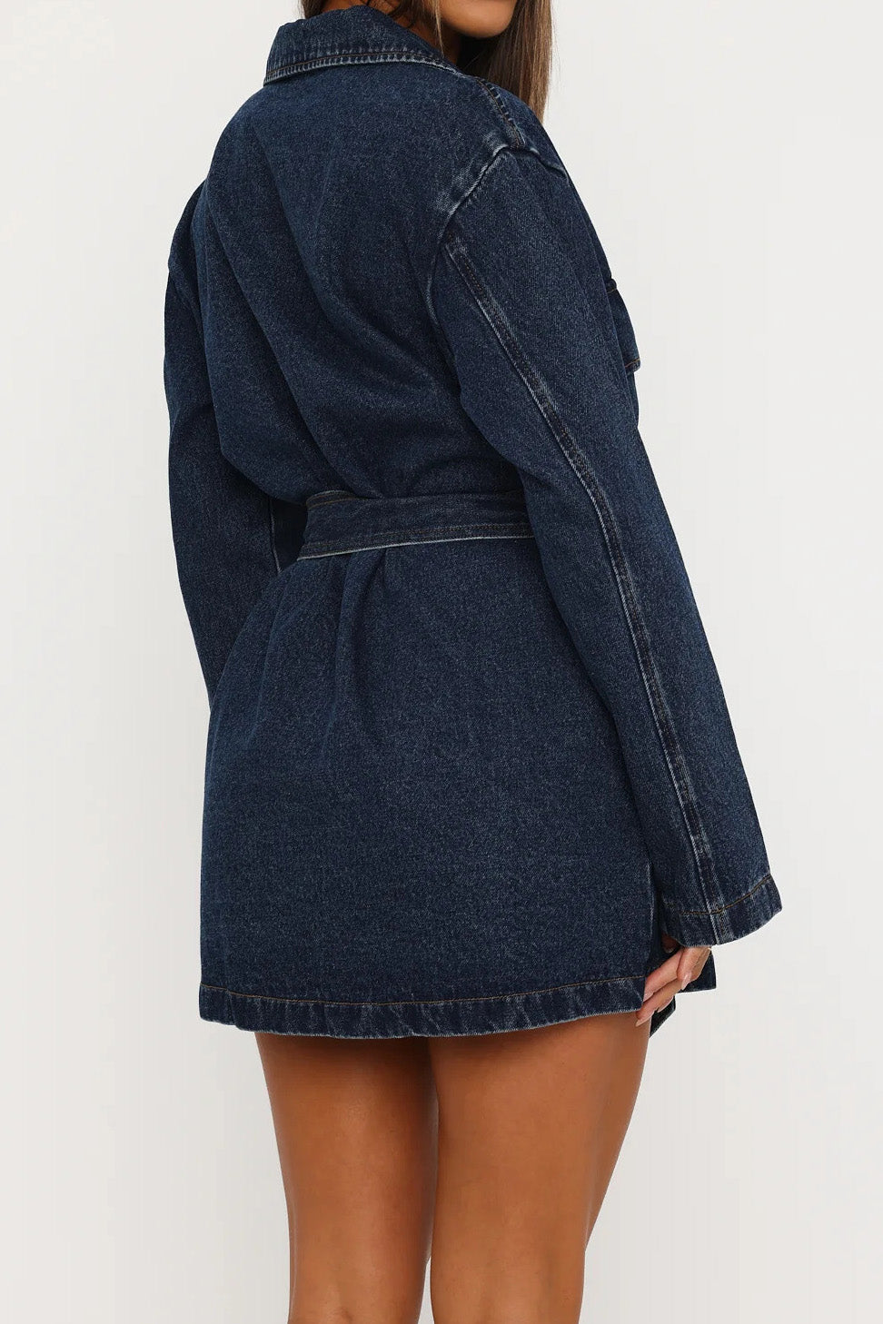 Belted Longline Denim Trench Jacket