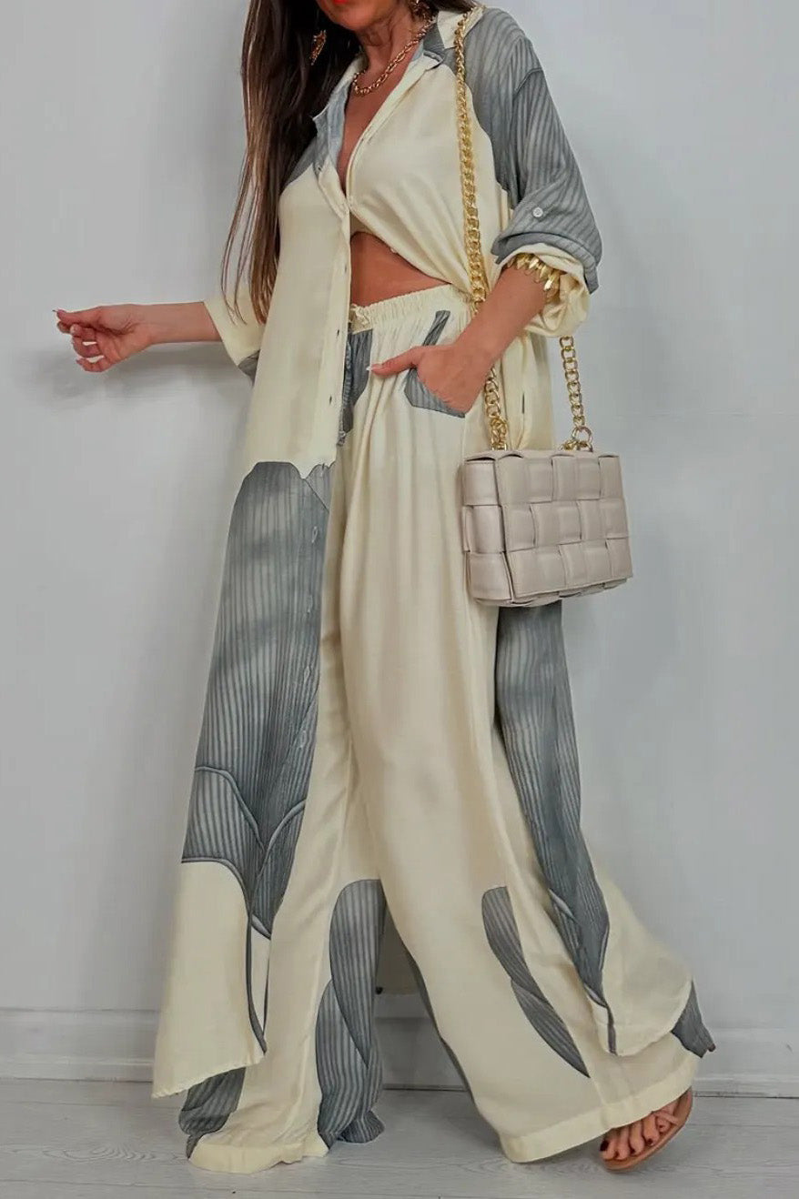 Colorblock Loose Shirt & Pants Set