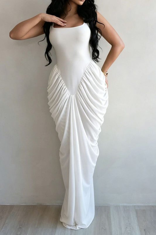 Draped V-Waist Chiffon Maxi Dress