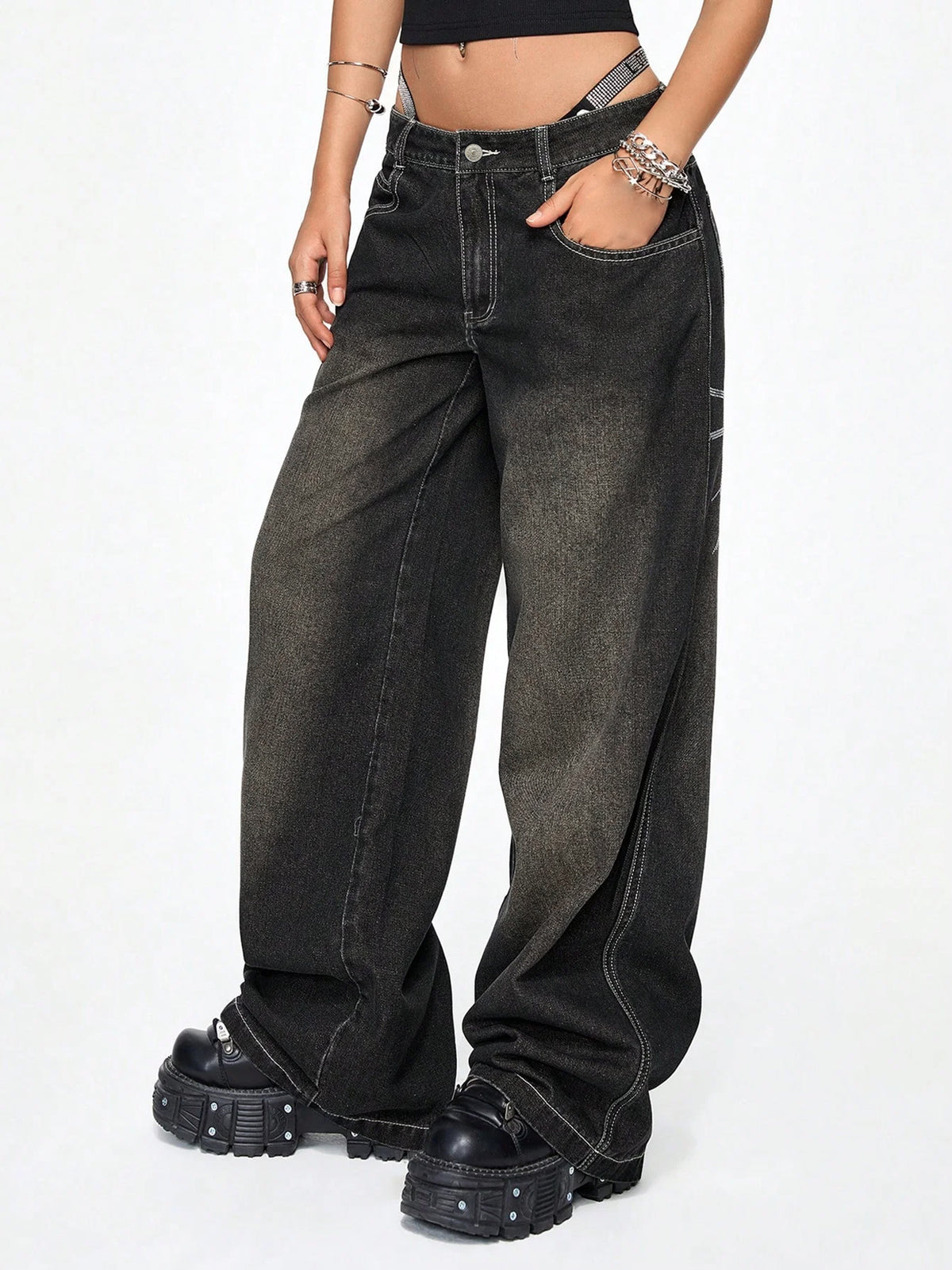 Distressed Rhinestone Spiderweb Jeans