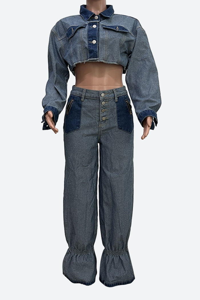 Contrast Cropped Jacket & Pant Set