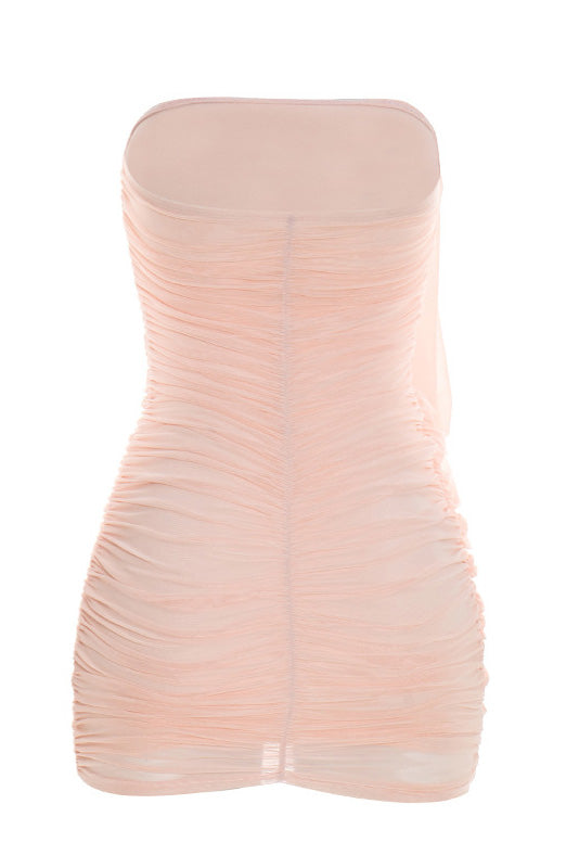 Strapless Draped Ruched Mini Dress