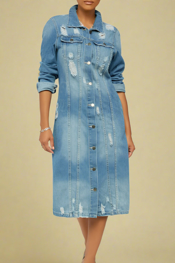 Ripped Long Denim Jacket