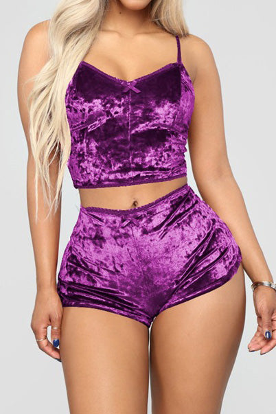 Crushed Velvet Cami & Shorts Lounge Set