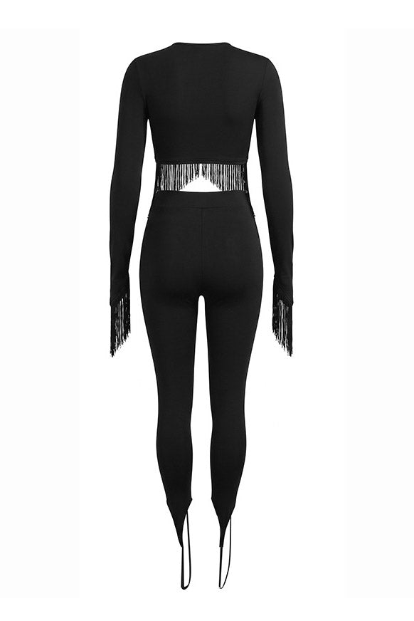 Fringe Crop Top & Stirrup Leggings Set