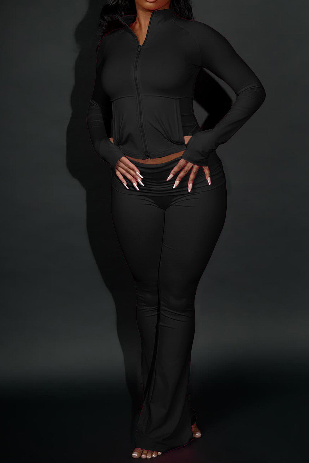 Sculpted Foldover Waist Flare Pants Set