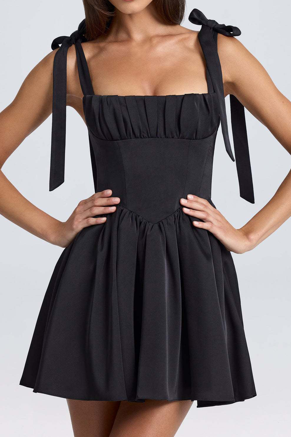 Pintucked Shirred Mini Dress