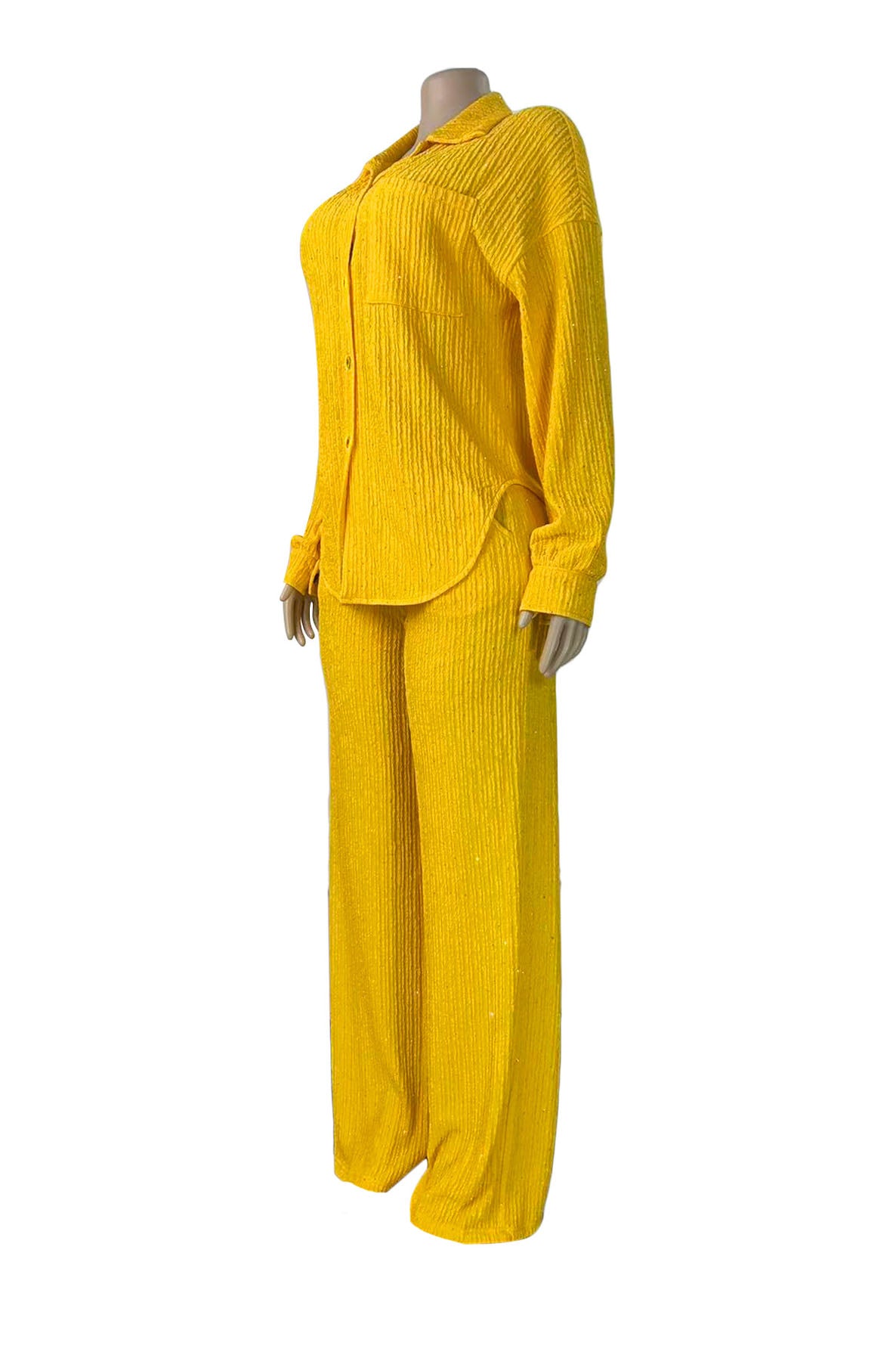 Textured Button-Down Shirt & Pants Set