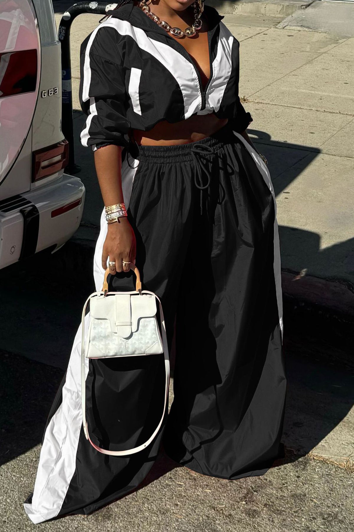 Color-Block Windbreaker & Wide-Leg Set
