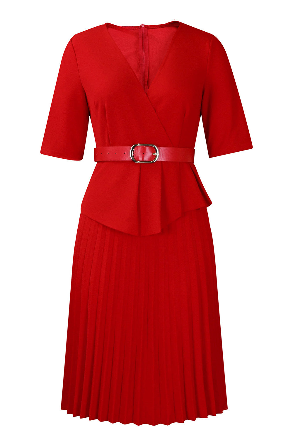 Elegant V-Neck Pleated Dress