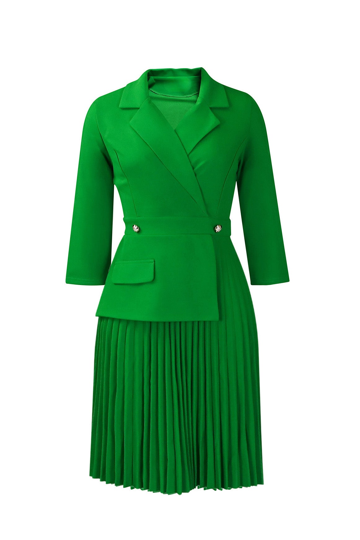 Pleated Blazer Collar Dress
