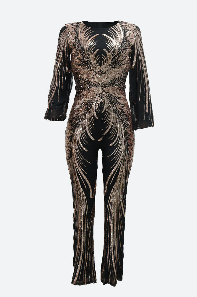 Sequin Lantern Sleeve Party Jumpsuit