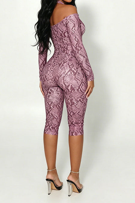 Snake-Print Halter Capri Jumpsuit