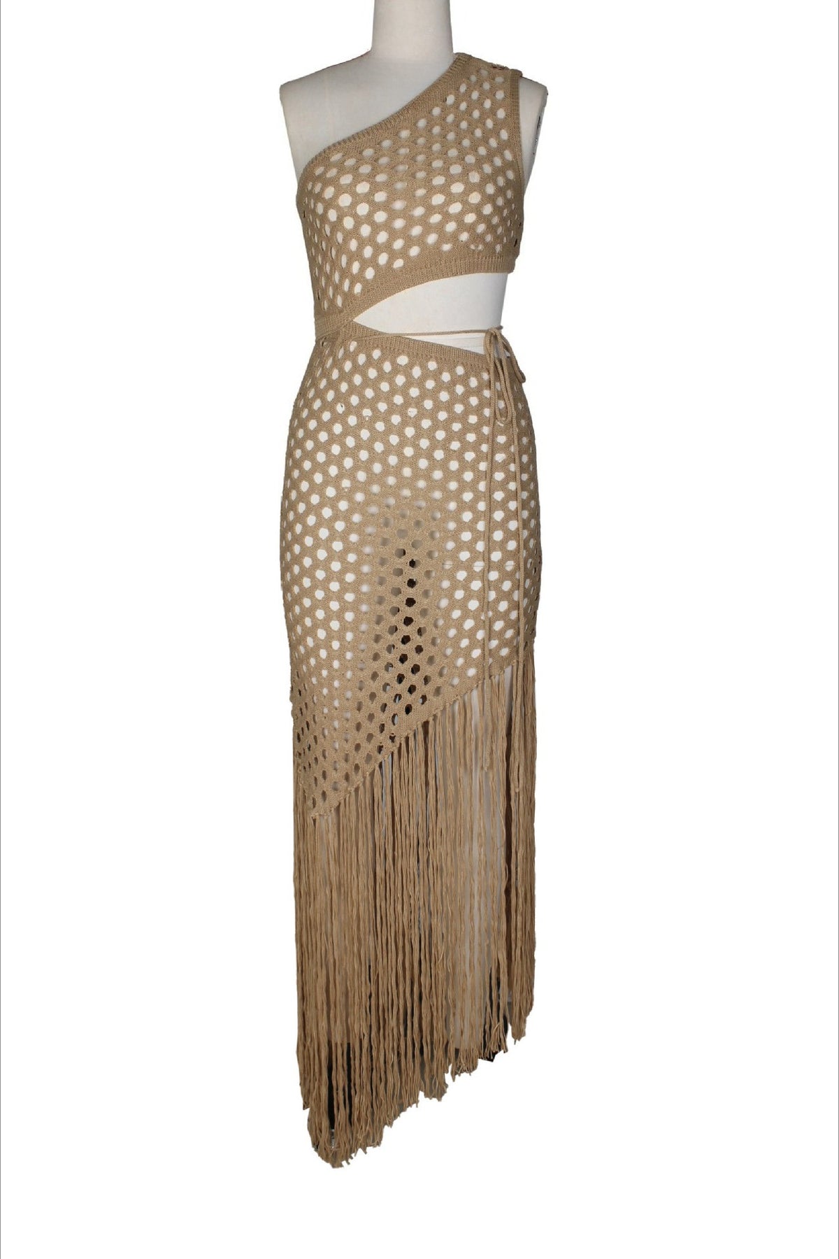 One-Shoulder Crochet Cutout Maxi Dress