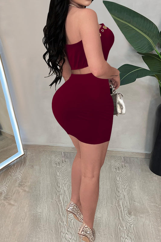 Strapless Eyelet Two Piece Skirt Set