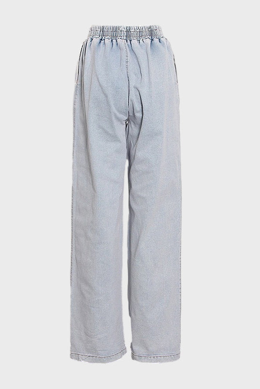 Denim Tube Top Wide Leg Pants Set