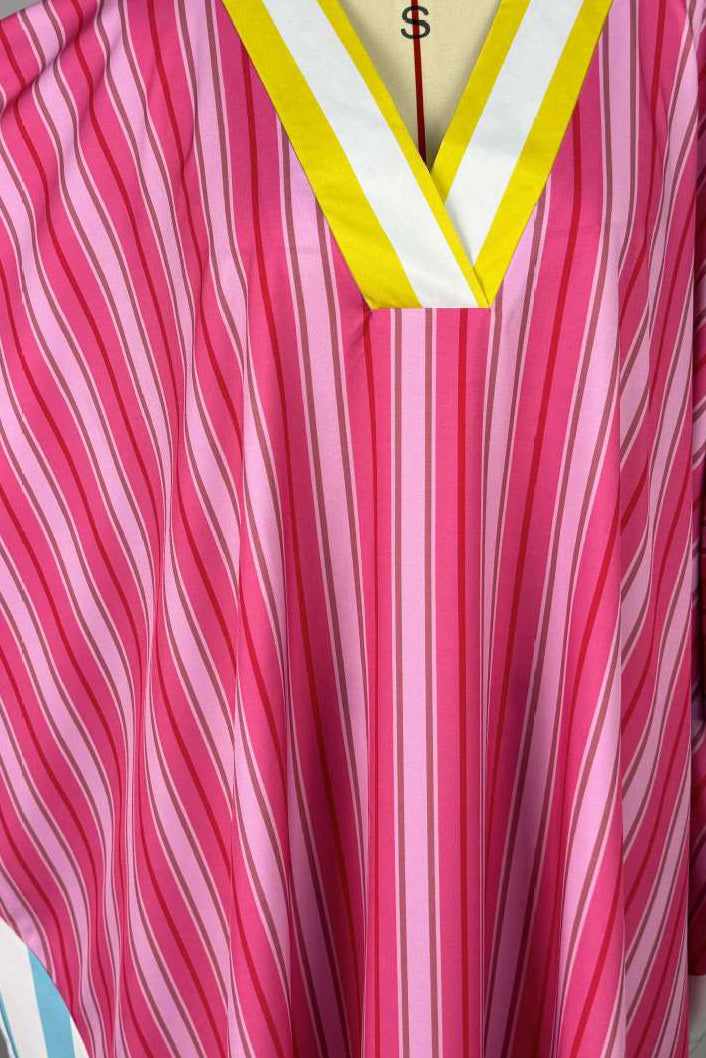 Striped Colorblock Kaftan Maxi Dress