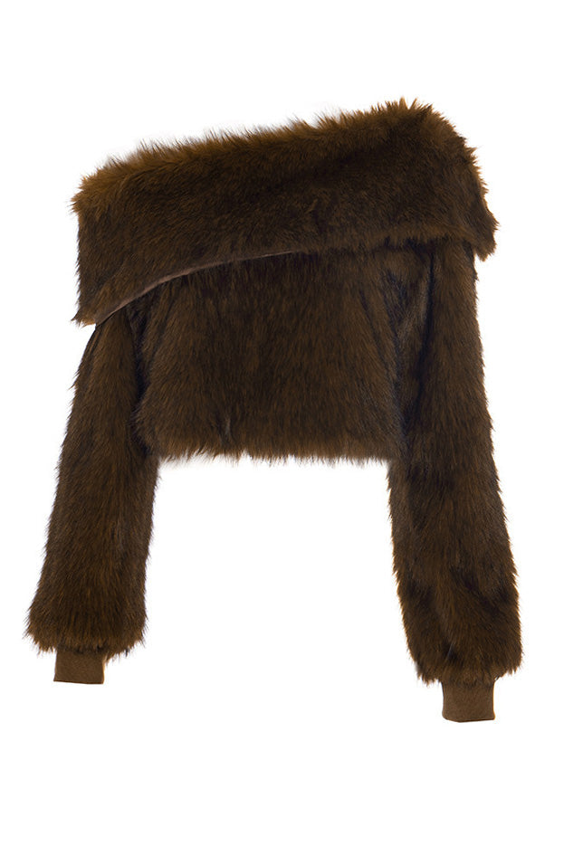 Brown Faux Fur Off Shoulder Top