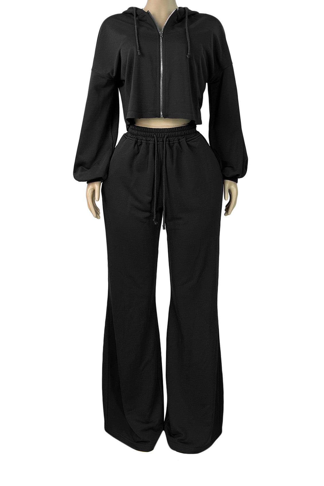 Cropped Zip Hoodie & Wide Leg Sweatpants Set