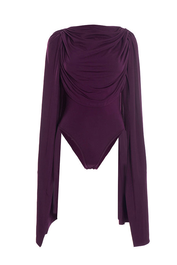 Cowl Neck Cape Sleeve Bodysuit