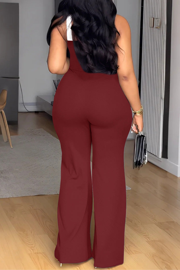 Color Block Cross Strap Wide Leg Jumpsuit