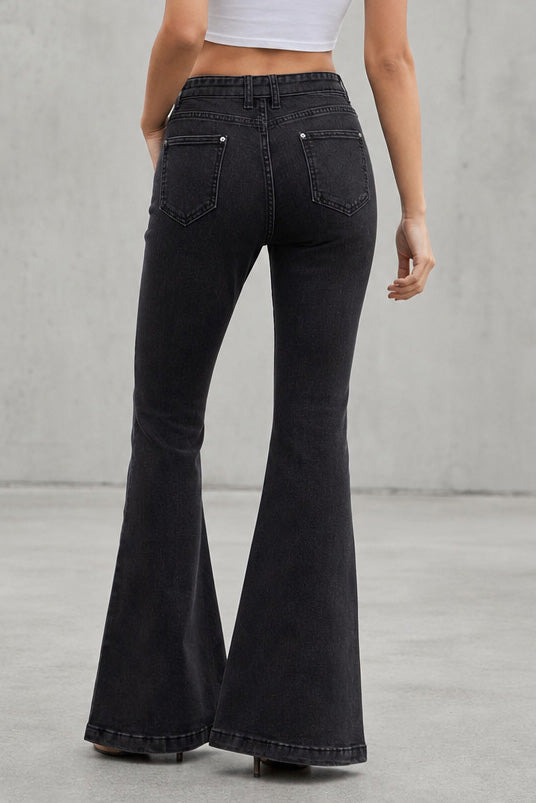 Medium Stretch High Rise Tie Belt Flare Jeans