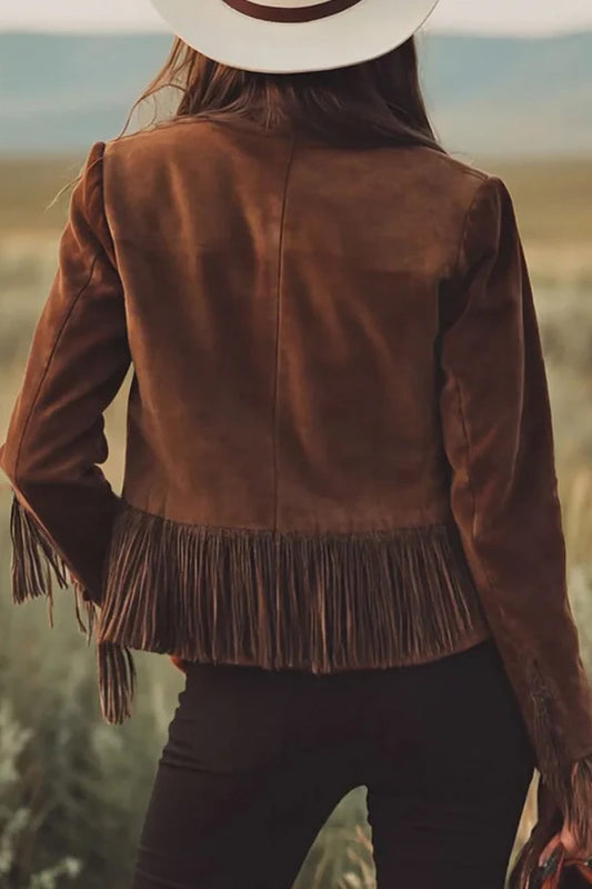 Lapel Long Sleeve Tassel Casual Jacket