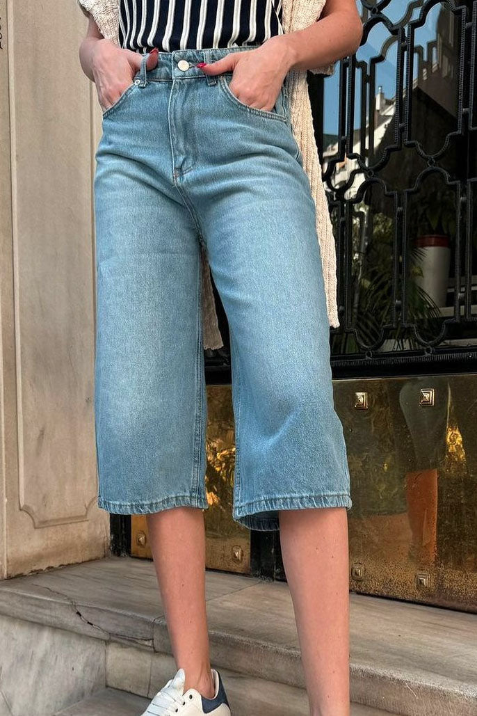 High Waist Denim Shorts with Pockets