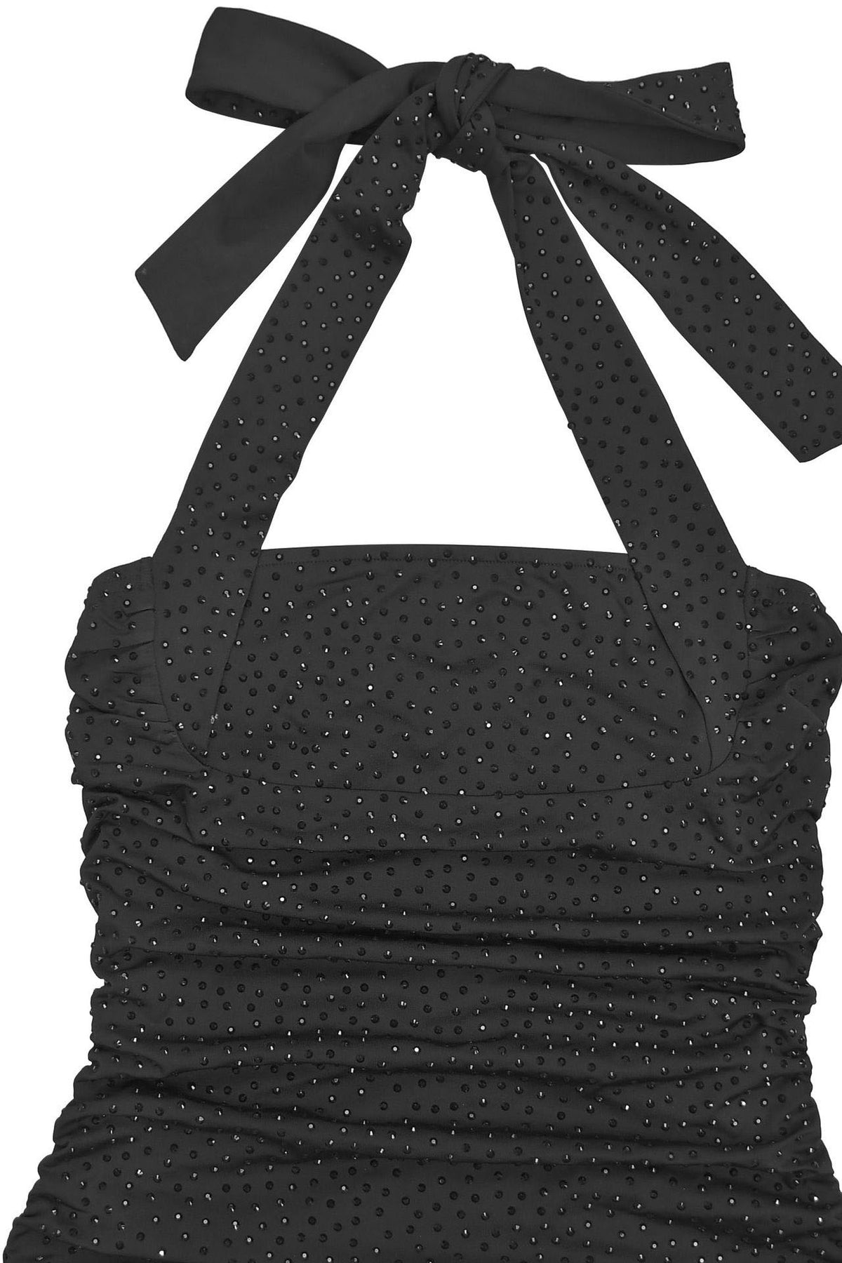 Rhinestone Ruched Halter Mini Dress