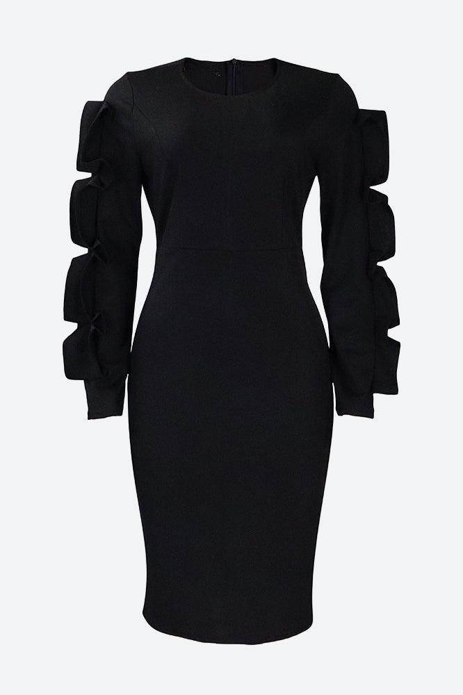 Ruffle Hem Solid Color Bodycon Dress