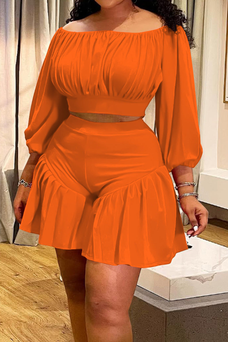 2-Piece Off-Shoulder Ruffle Shorts Set