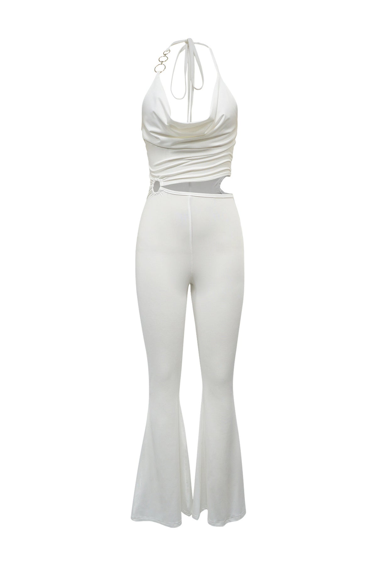 Cowl Neck Cutout Flared Jumpsuit