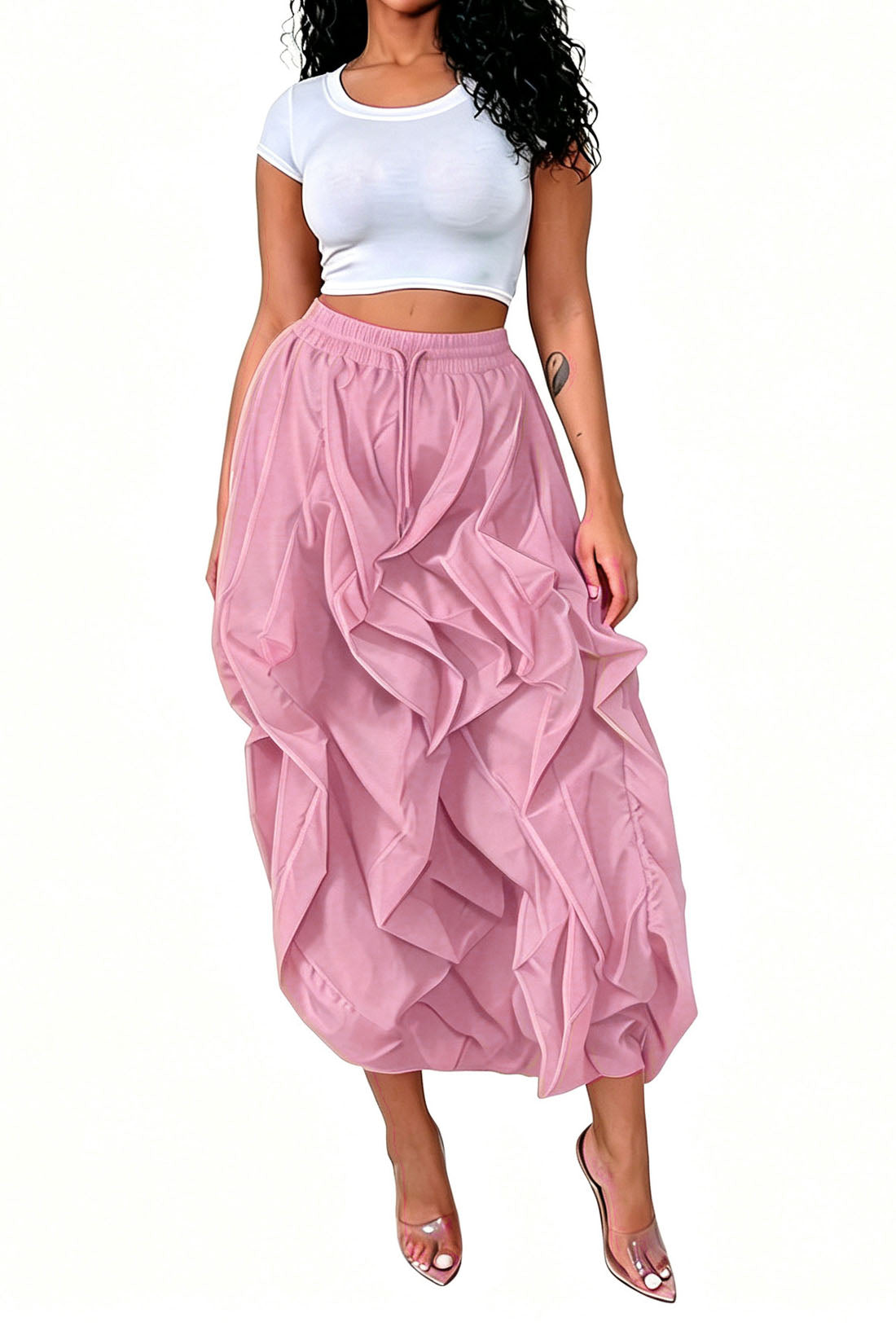 Cascading Ruffle Midi Skirt