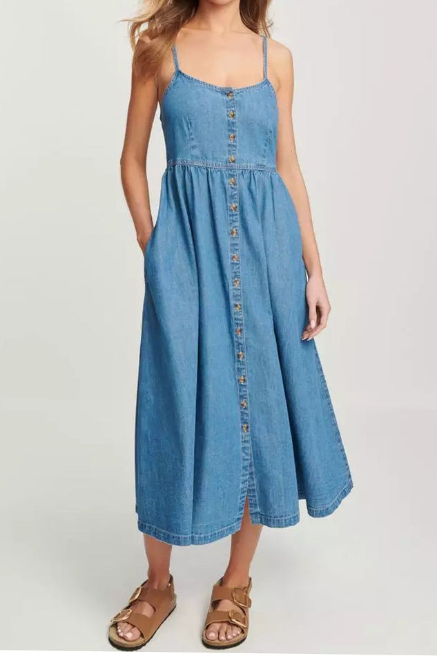 Trendy Denim Spaghetti Strap Dress