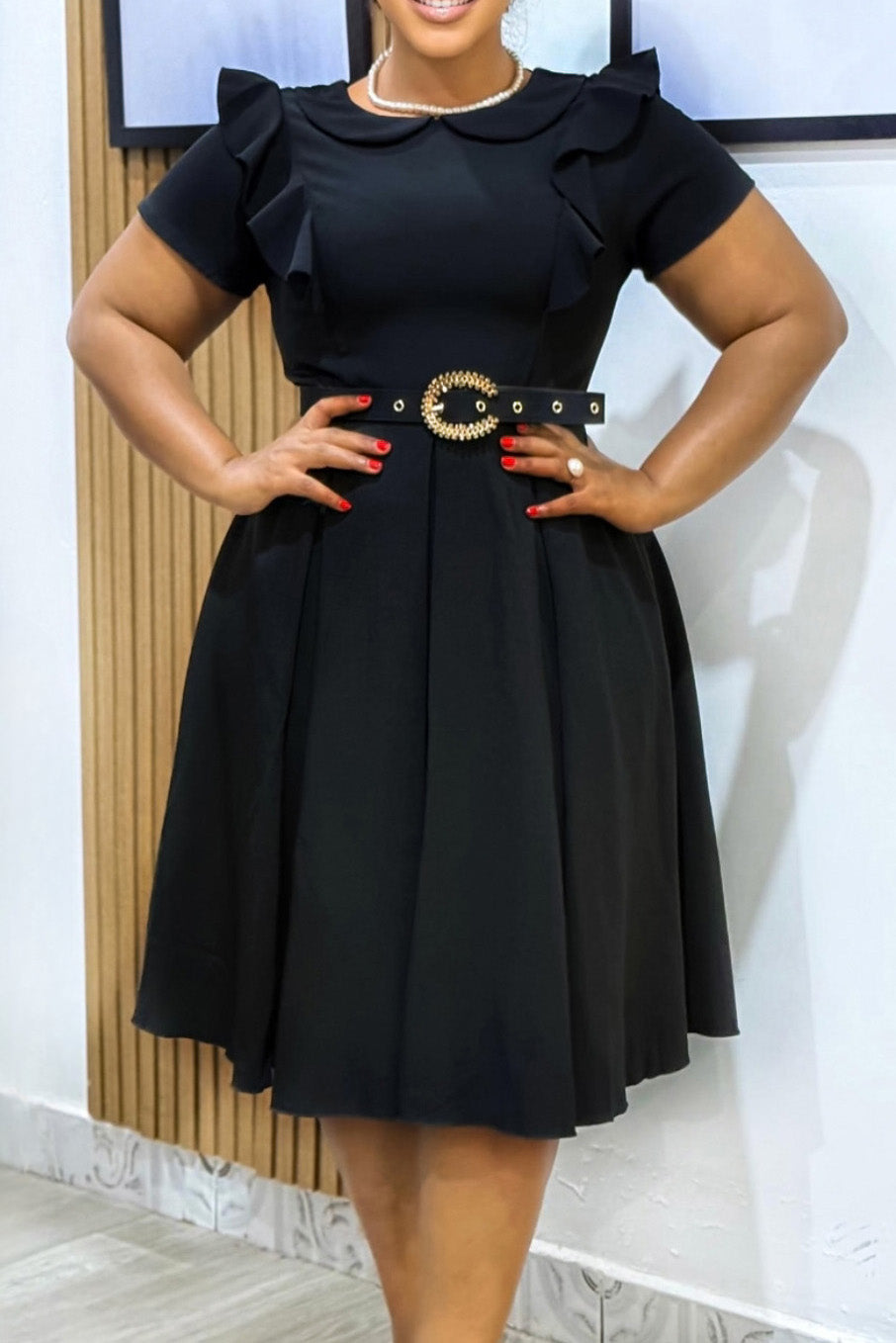 Solid Color Puff Sleeve Babydoll Flare Dress
