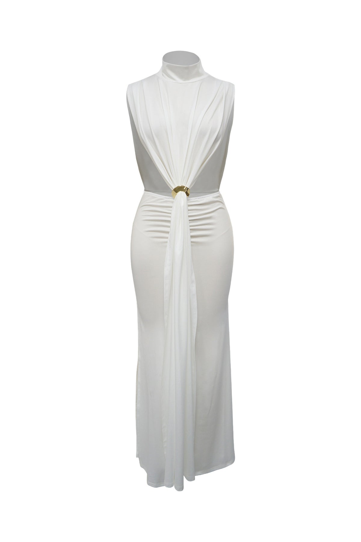 Mock Neck Cutout Ruched Maxi Dress
