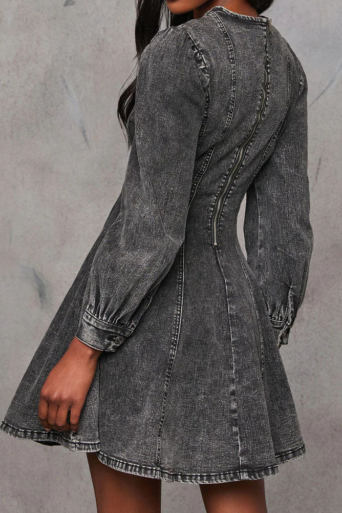 Denim Fit And Flare Mini Dress