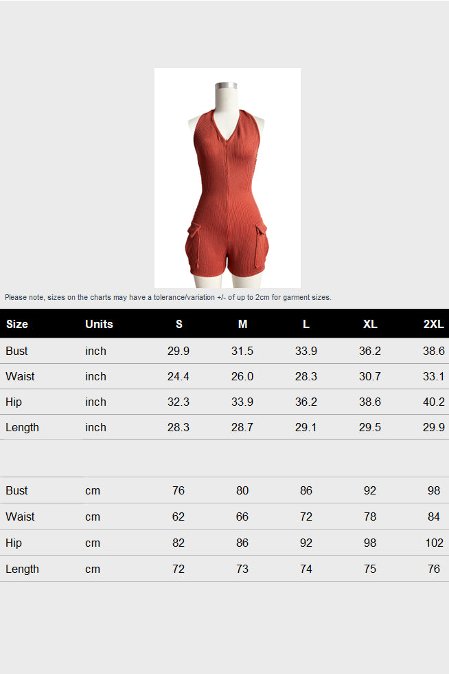 Halter Ribbed Cargo Romper