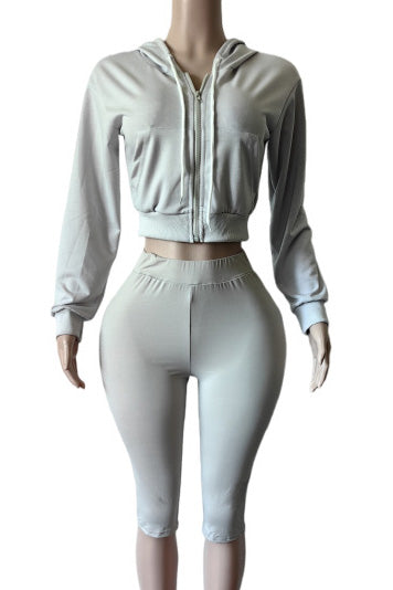 Cropped Zip Hoodie Biker Shorts Set