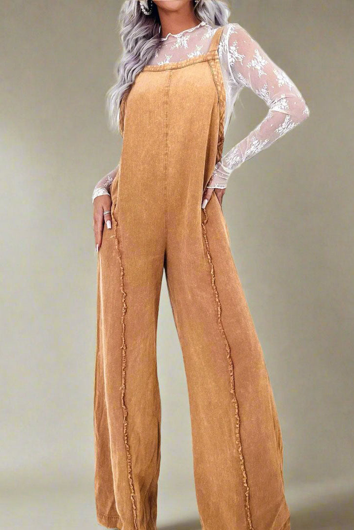 Vintage Raw Edge Washed Denim Jumpsuits
