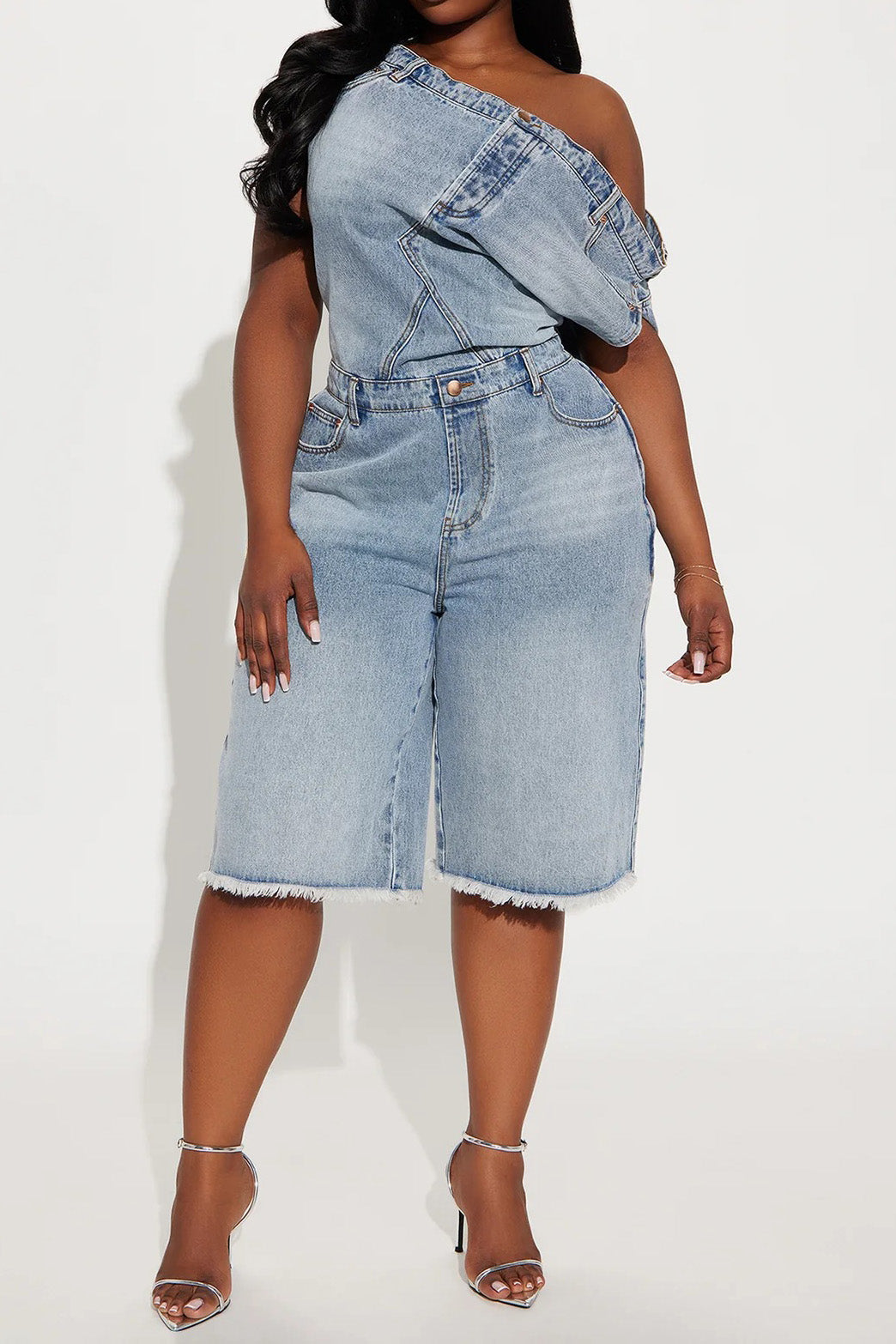 Strapless Off-Shoulder Slim Denim Jumpsuit