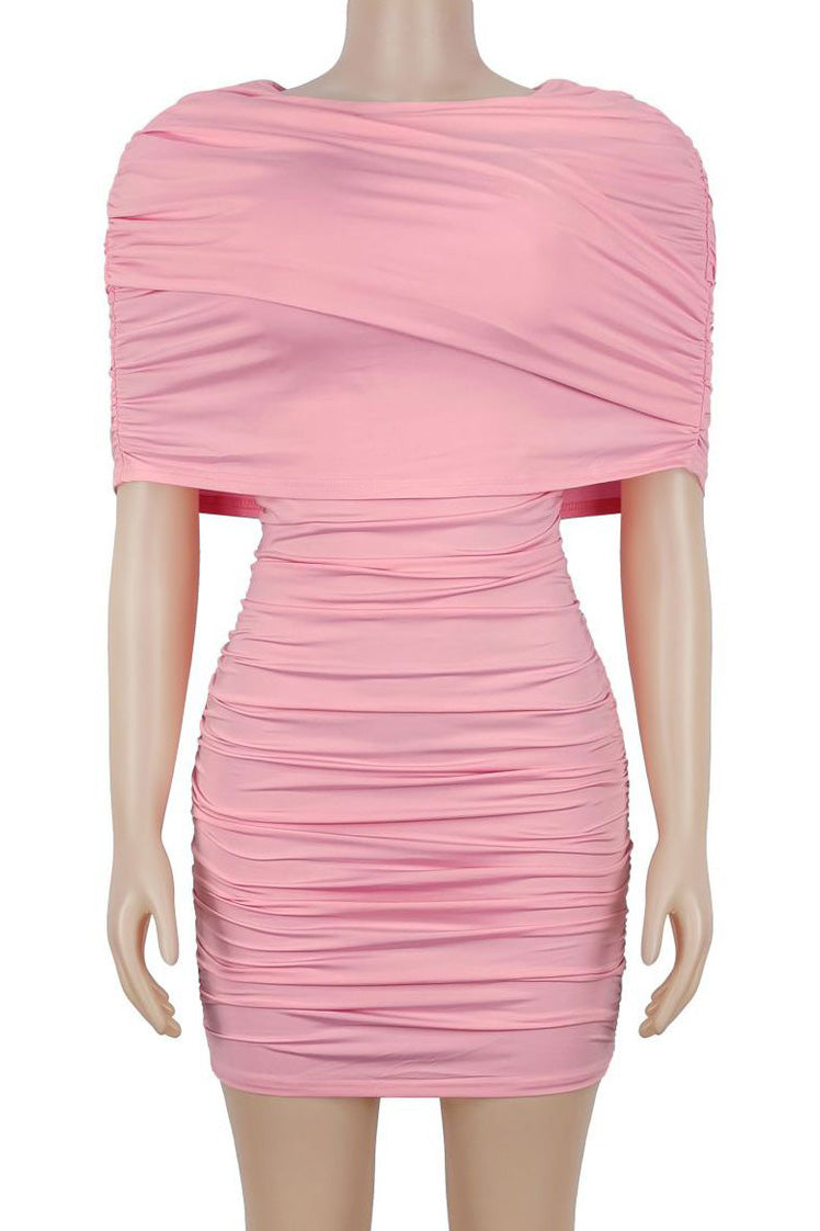 Draped Cape Ruched Bodycon Mini Dress