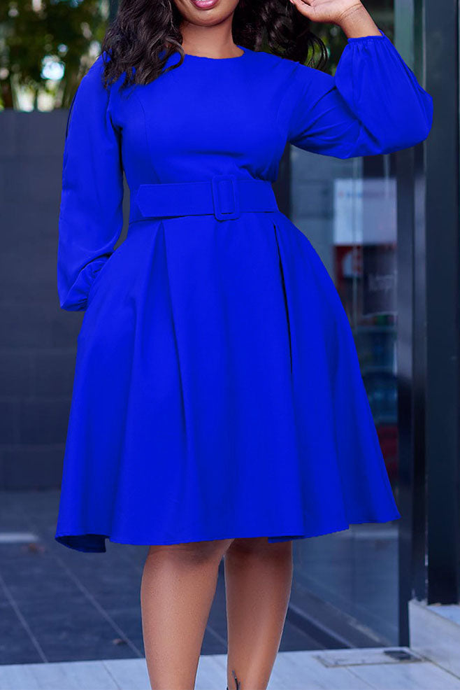Crew-Neck Long Sleeve High Waisted Dress