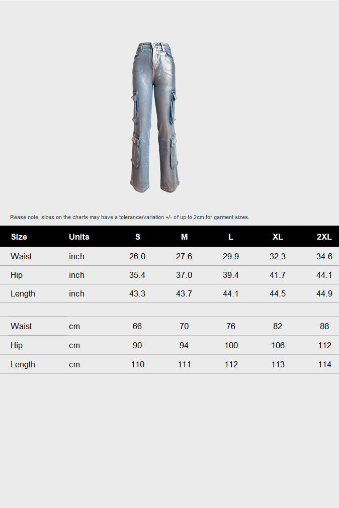 Hot Silver Elastic Cargo Jeans