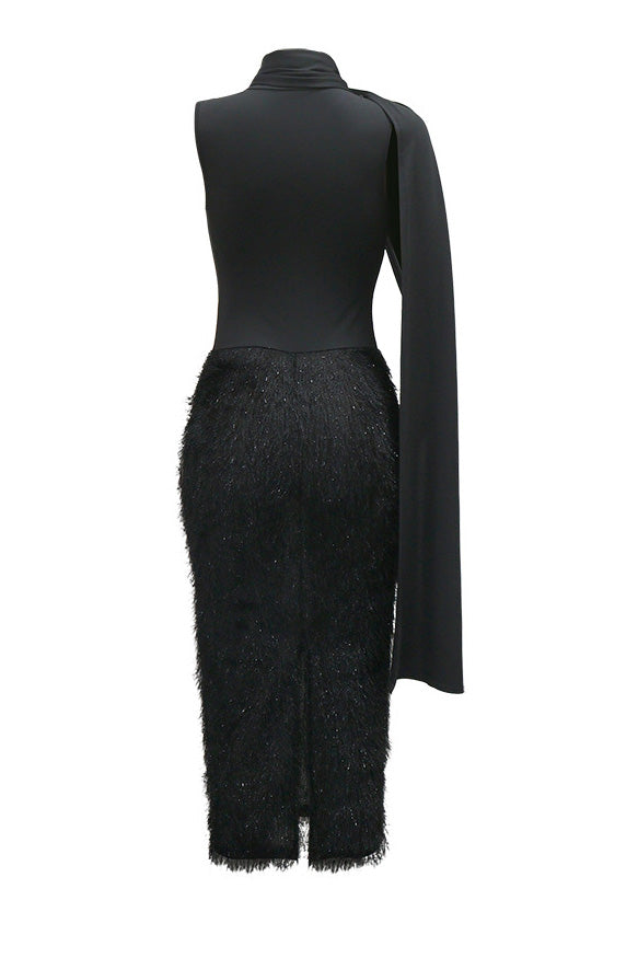 Sleeveless Round Neck Fuzzy Panel Maxi Dress