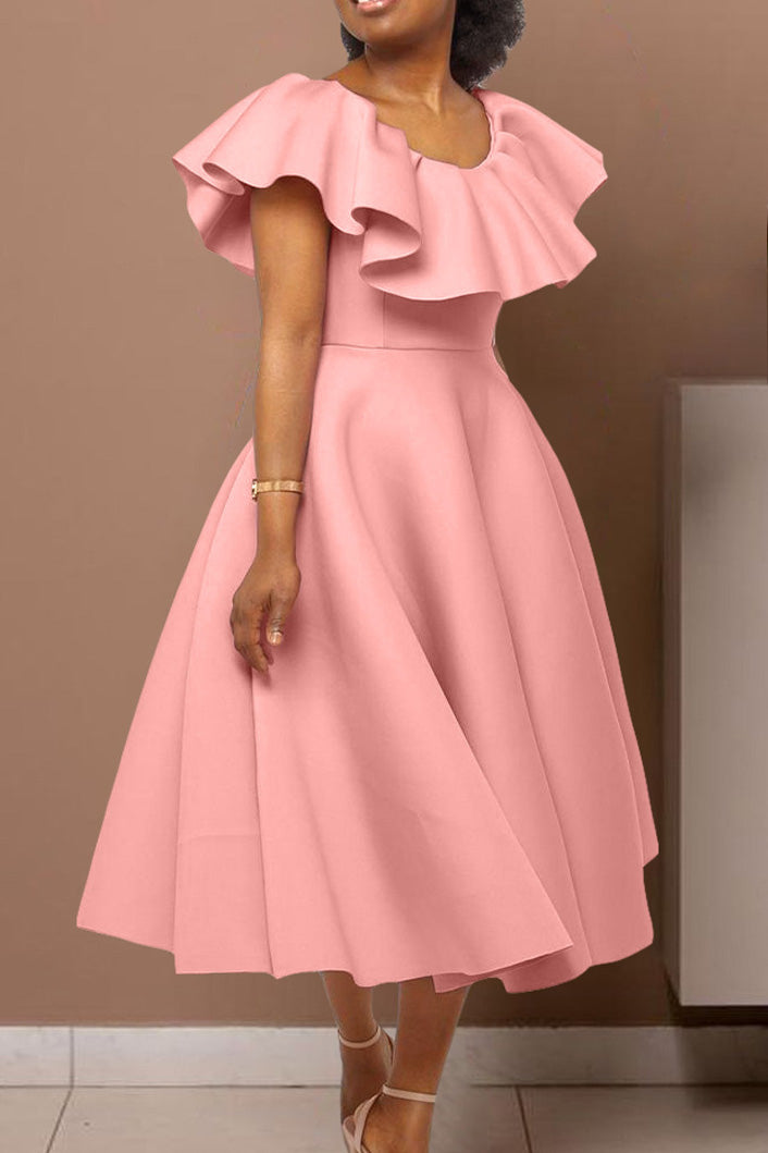 Ruffle Trim Short Sleeve A Line Dress