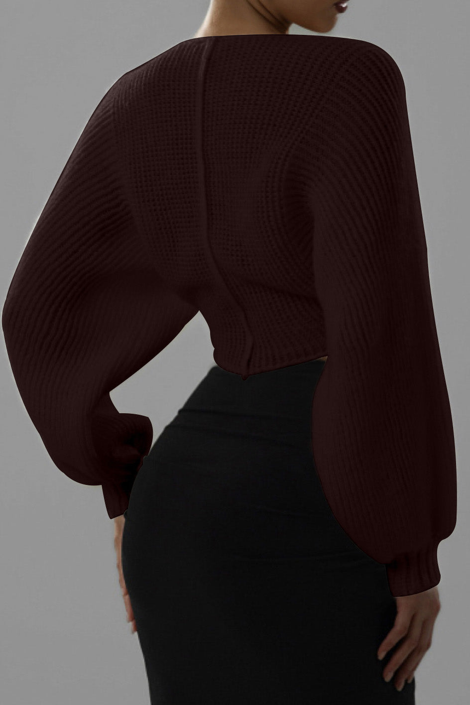 Knit V-Neck Long-Sleeve Top