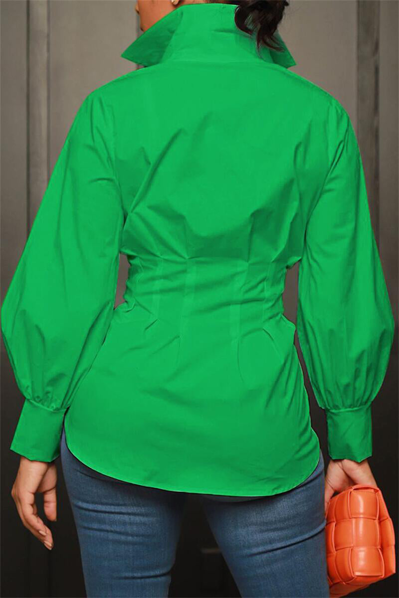 Collar Button Long Sleeve Blouse